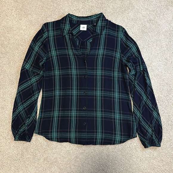 Cabi navy & green plaid long sleeve button up top M - Picture 3 of 10